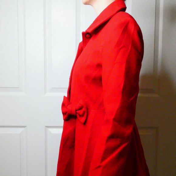 Red Coat Size 8 Lined Buttons & Bows Rare Warm Miss Selfridges Stylish *Flaw - Picture 6 of 16